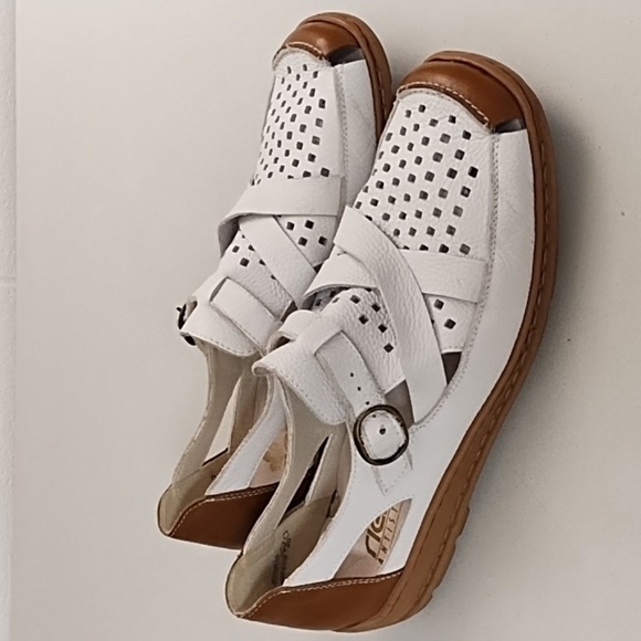 Riekers Antistress White & Saddle Brown Perforated Leather Loafer - Picture 1 of 12